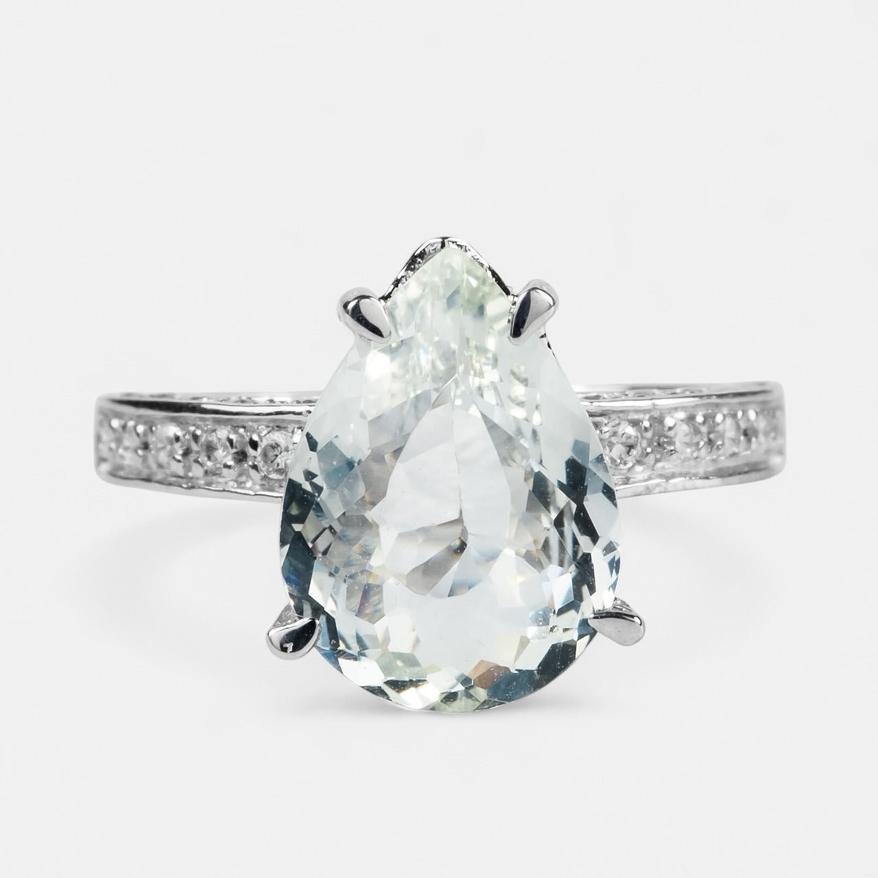 Blue Aquamarine Pear 925 Sterling Silver Ring