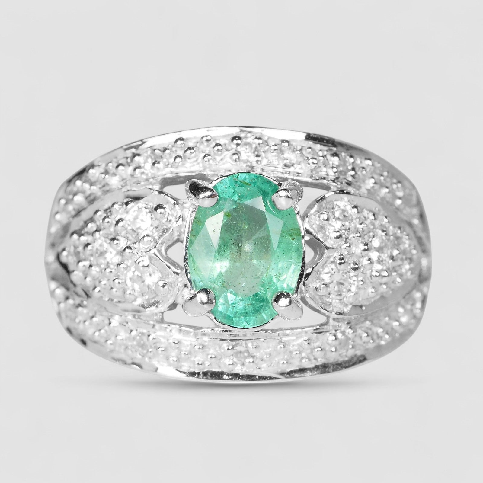 Natural Green Emerald 925 Sterling Silver Ring