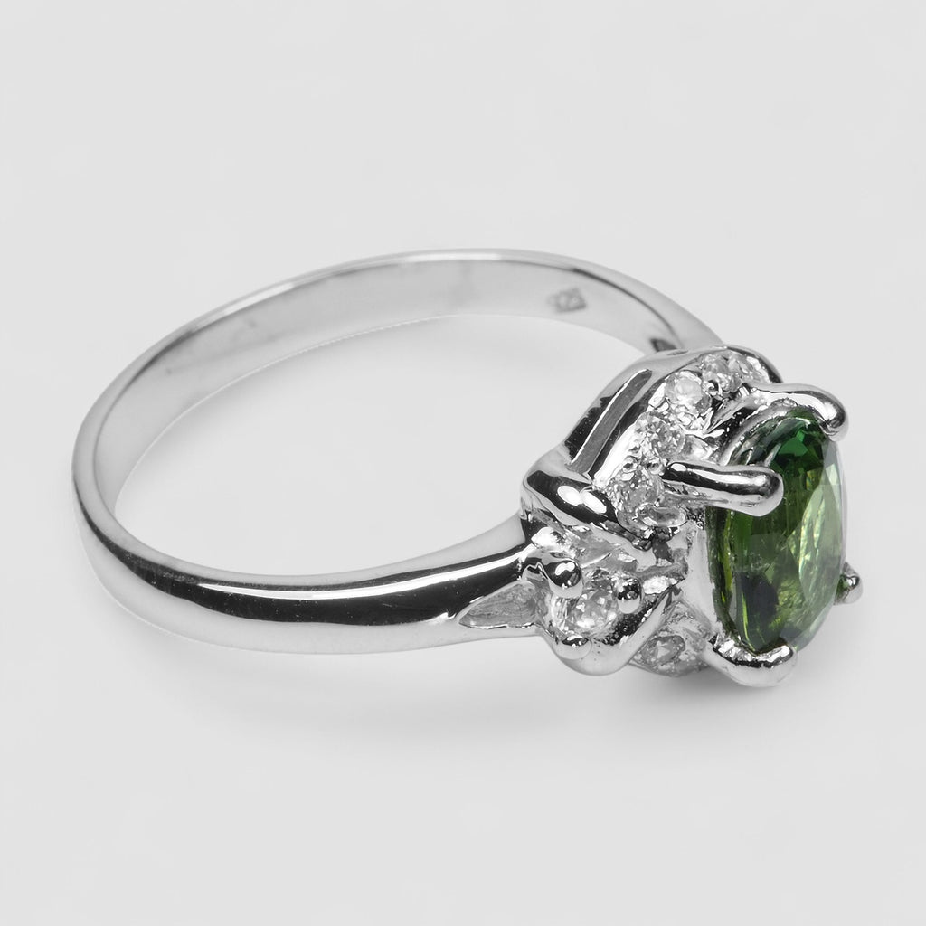 WHITE GOLD PLATED RINGS GREEN TOURMALINE 925 STERLING SILVER