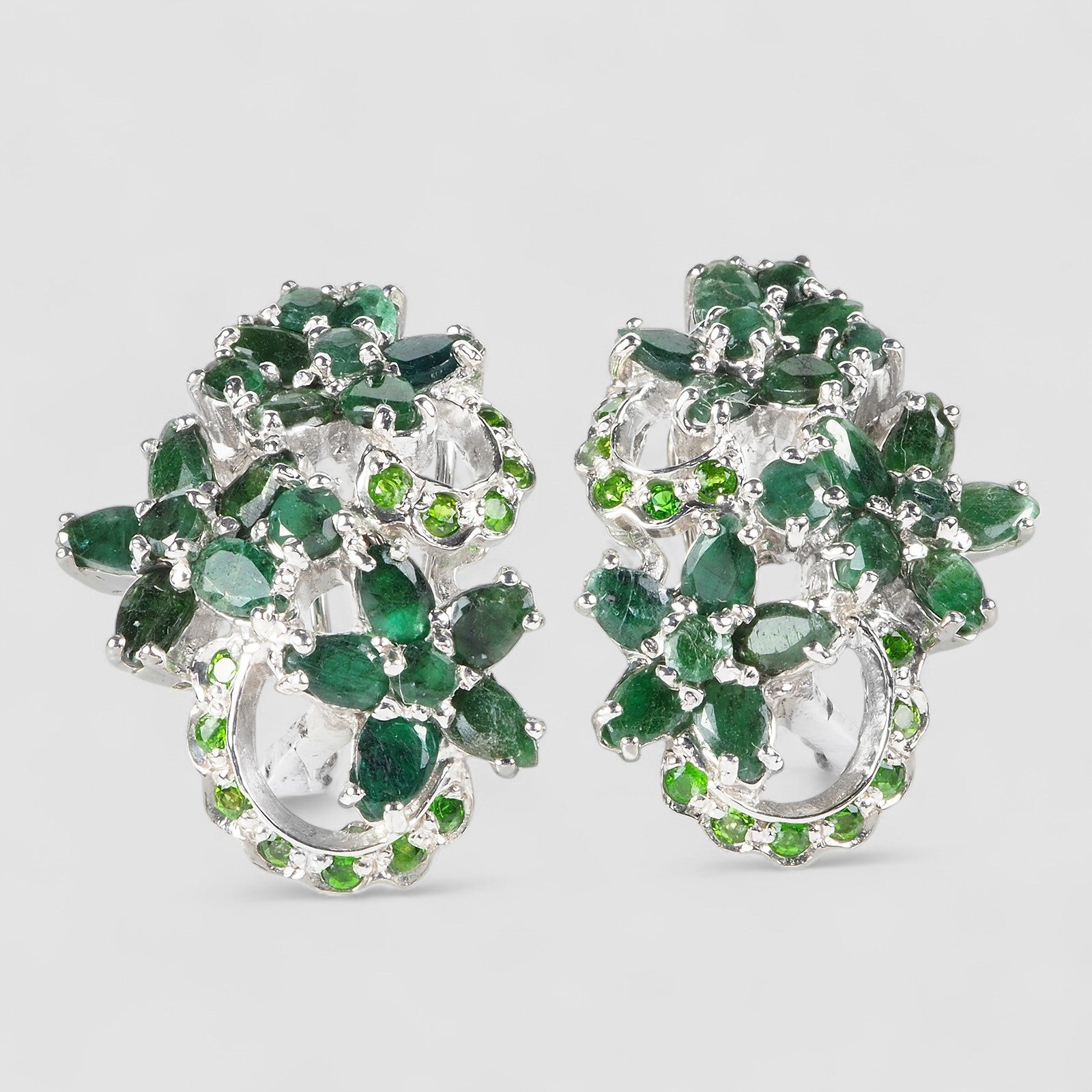 Green Emerald 925 Sterling Silver White Gold Earrings, Trendy Everyday Earrings