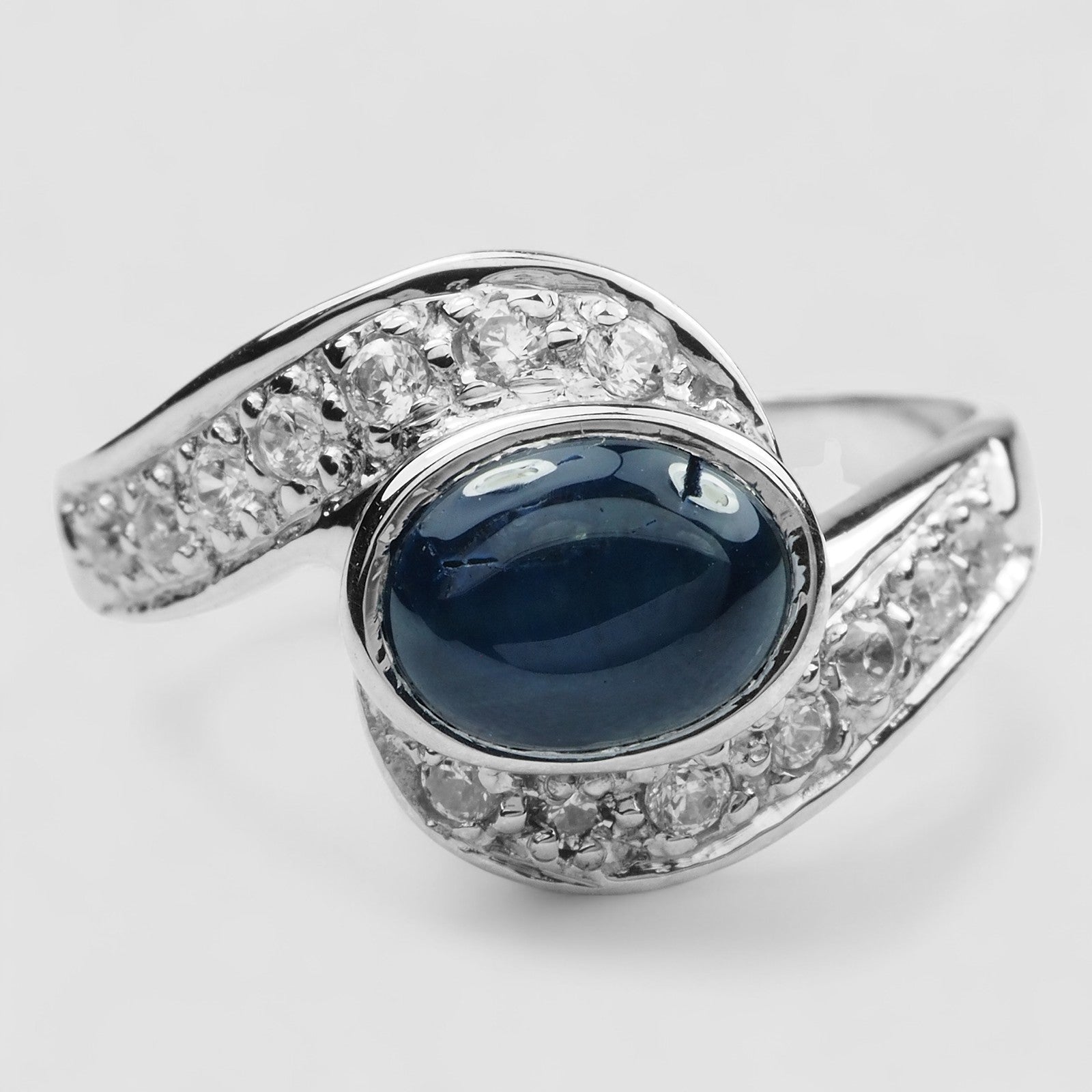Blue Star Sapphire 925 Sterling Silver White Gold Ring , Affordable Natural Gemstone, Everyday Ring