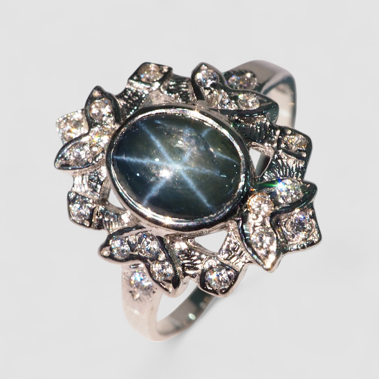 Exquisite Blue Star Sapphire 925 Sterling Silver Ring, Rhodium Plated, Tarnish Free, Free Resizing