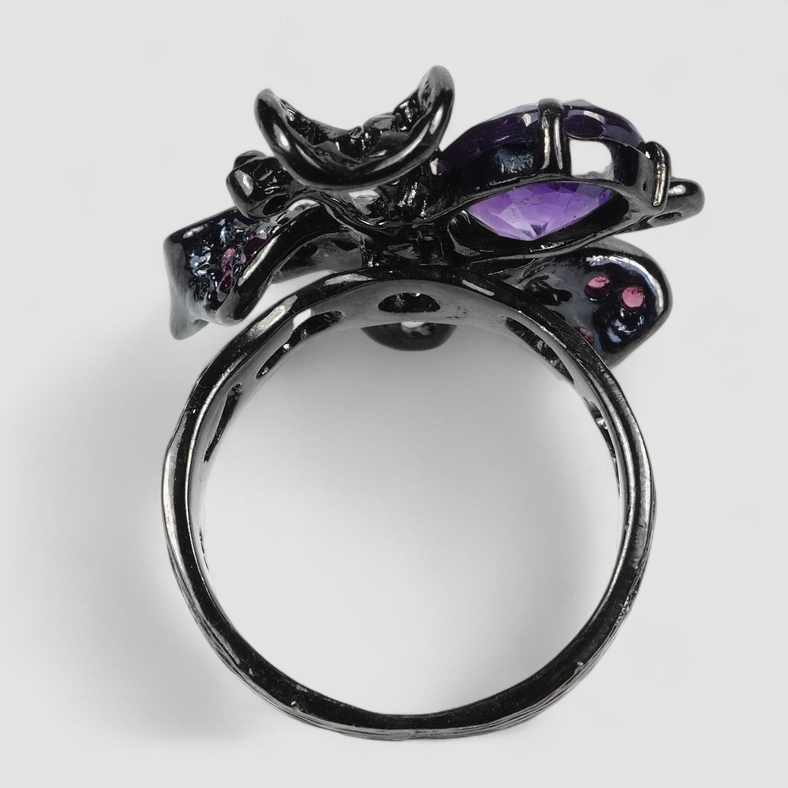 Purple Amethyst 925 Sterling Silver Blalck Ring, Trendy Everyday Ring