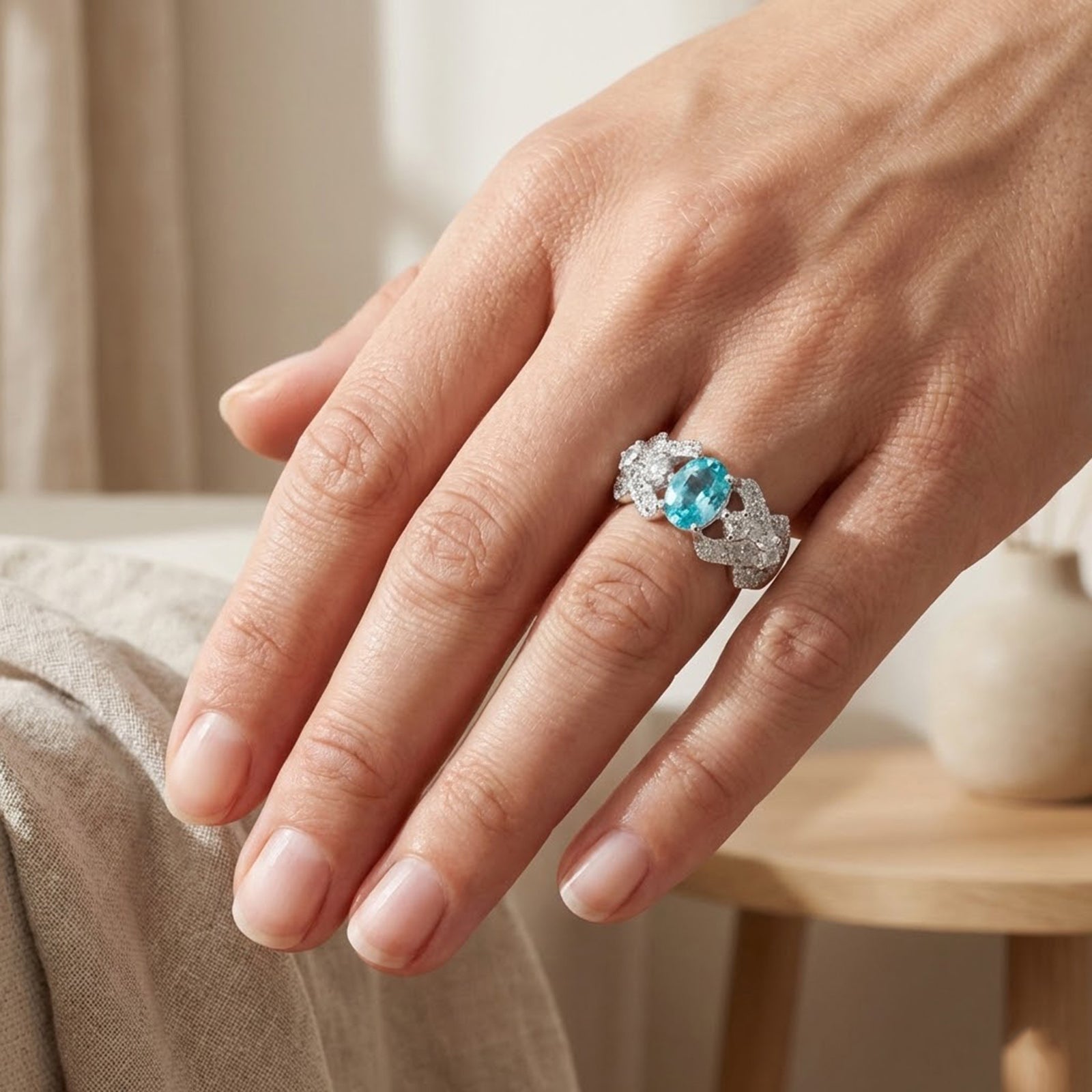 Blue Zircon 925 Sterling Silver Ring