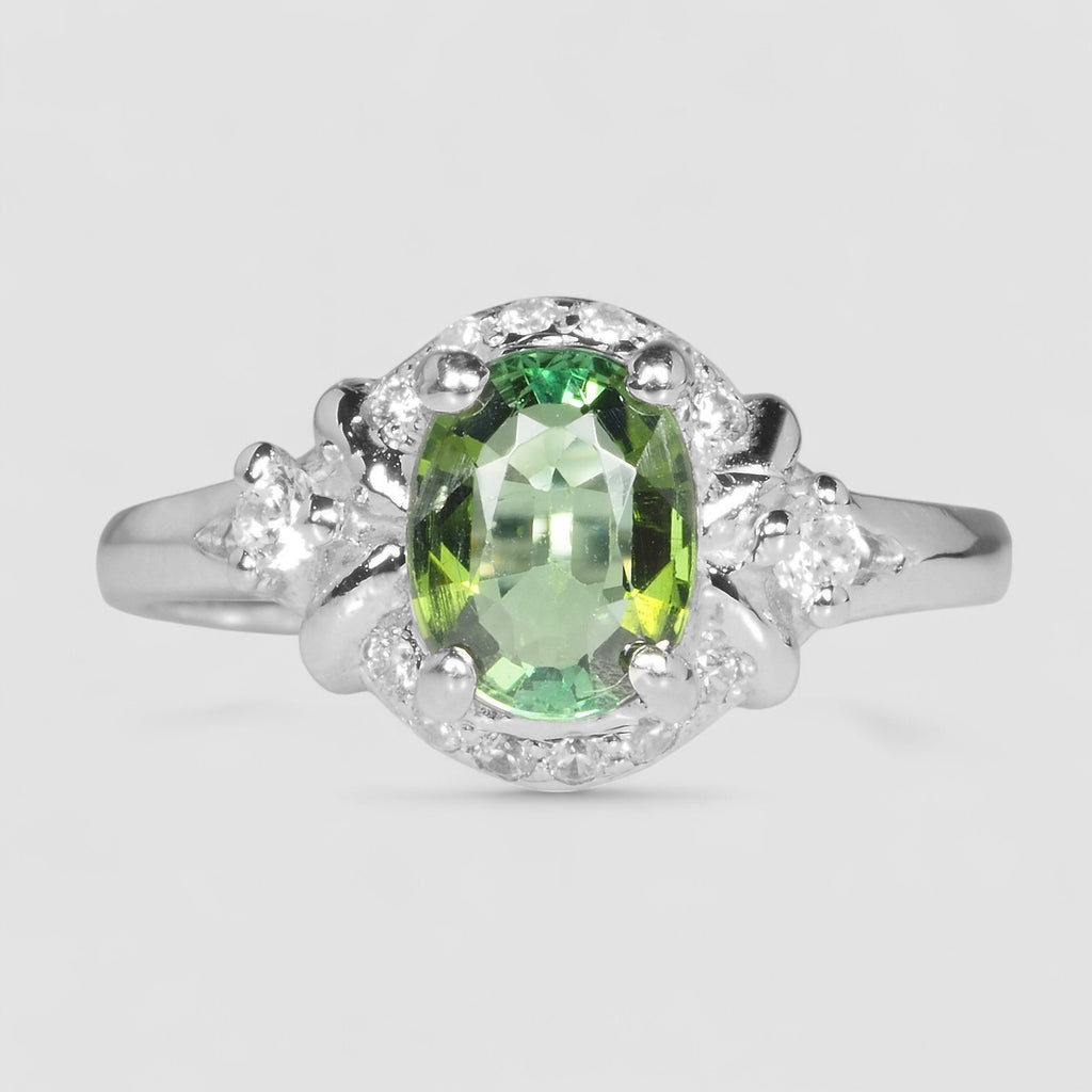 WHITE GOLD PLATED RINGS GREEN TOURMALINE 925 STERLING SILVER
