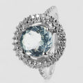 WHITE GOLD PLATED 925 STERLING SILVER RING BLUE AQUAMARINE