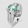 EMERALD GREEN WHITE GOLD RING 925 STERLING SILVER