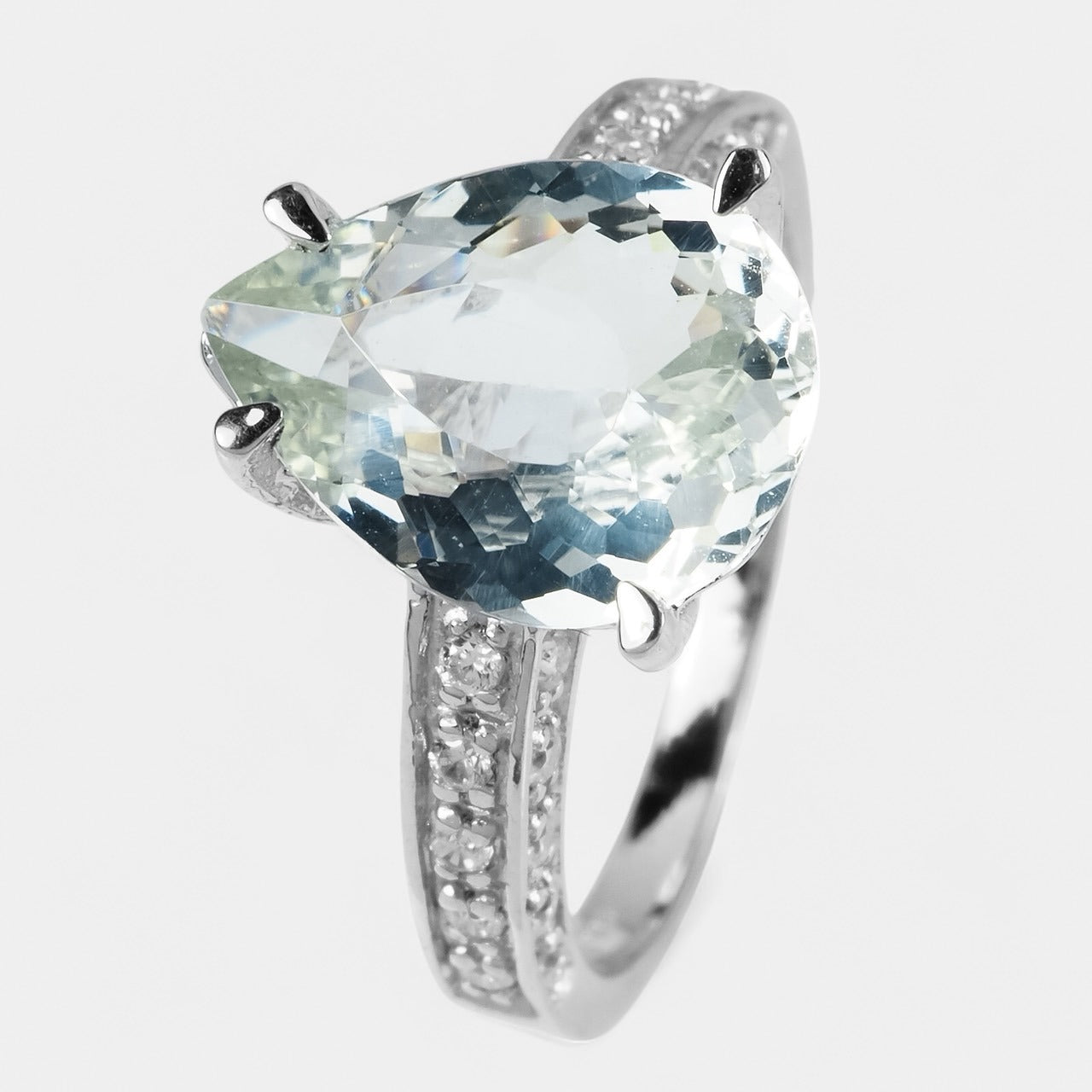 Blue Aquamarine Pear 925 Sterling Silver Ring