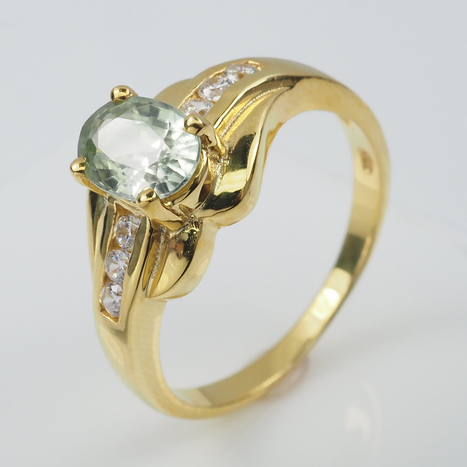 Blue Aquamarine 925 Sterling Silver 24K Gold Plated Ring