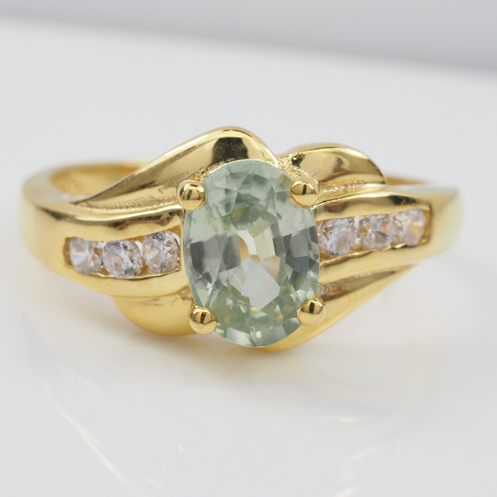 Blue Aquamarine 925 Sterling Silver 24K Gold Plated Ring