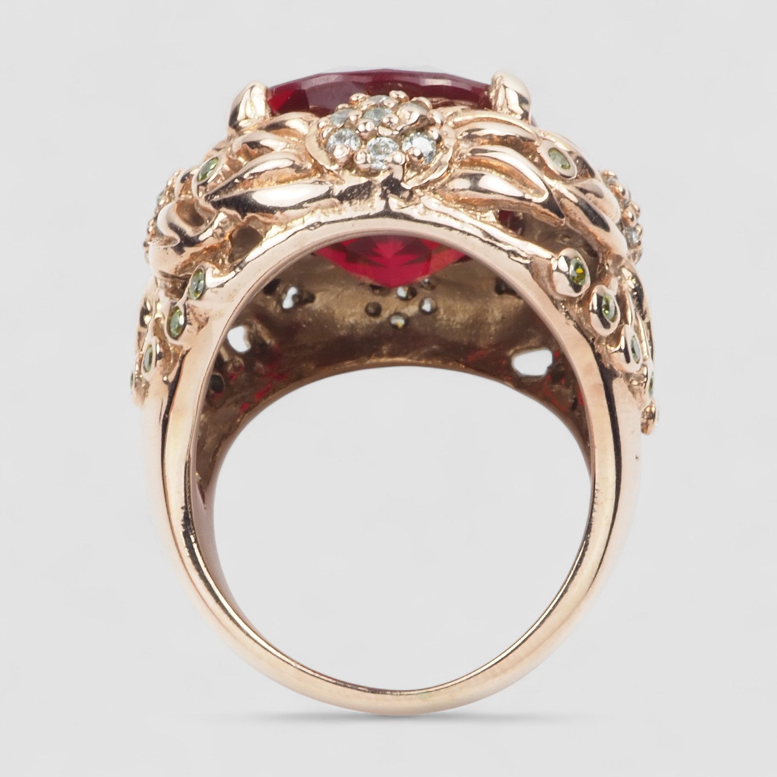 VINTAGE RED SPINEL ROSE GOLD PLATED 925 STERLING SILVER RING