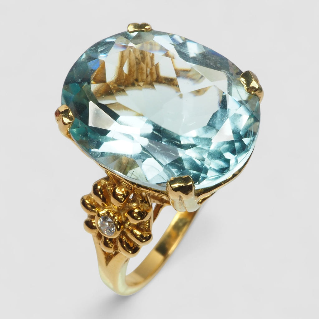 24K GOLD PLATED 925 STERLING SILVER RING BLUE AQUAMARINE