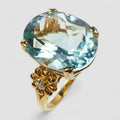 24K GOLD PLATED 925 STERLING SILVER RING BLUE AQUAMARINE
