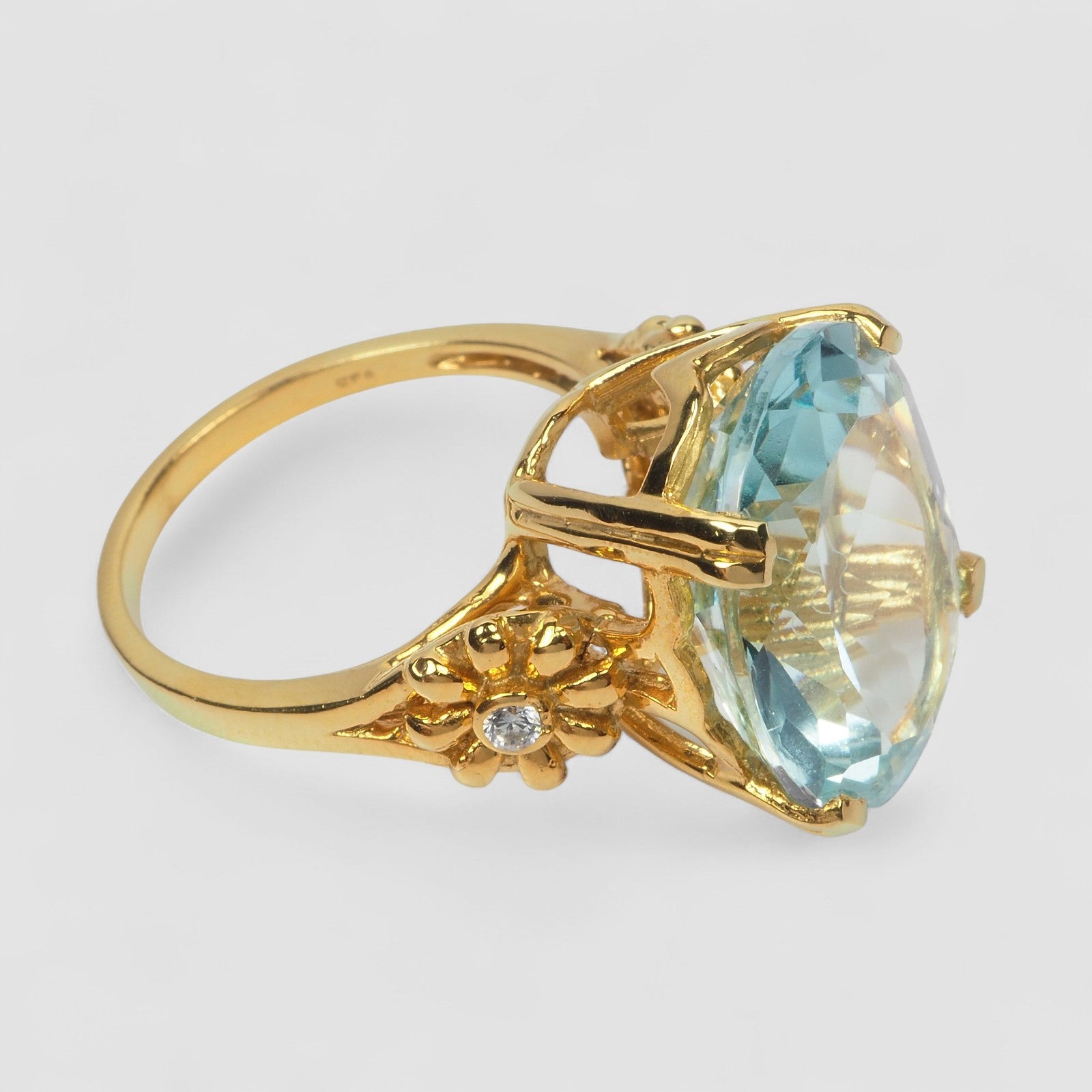 24K GOLD PLATED 925 STERLING SILVER RING BLUE AQUAMARINE