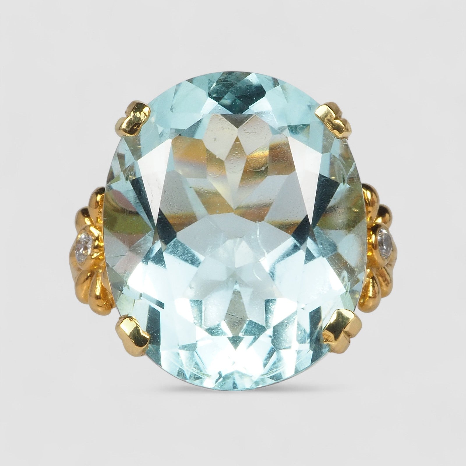 24K GOLD PLATED 925 STERLING SILVER RING BLUE AQUAMARINE