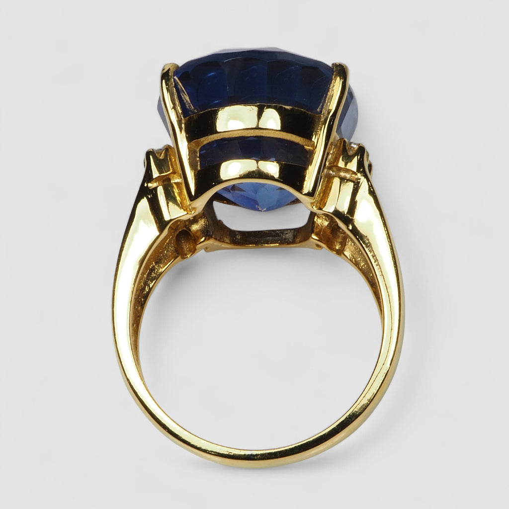 BLUE SAPPHIRE 24K GOLD 925 STERLING SILVER RING