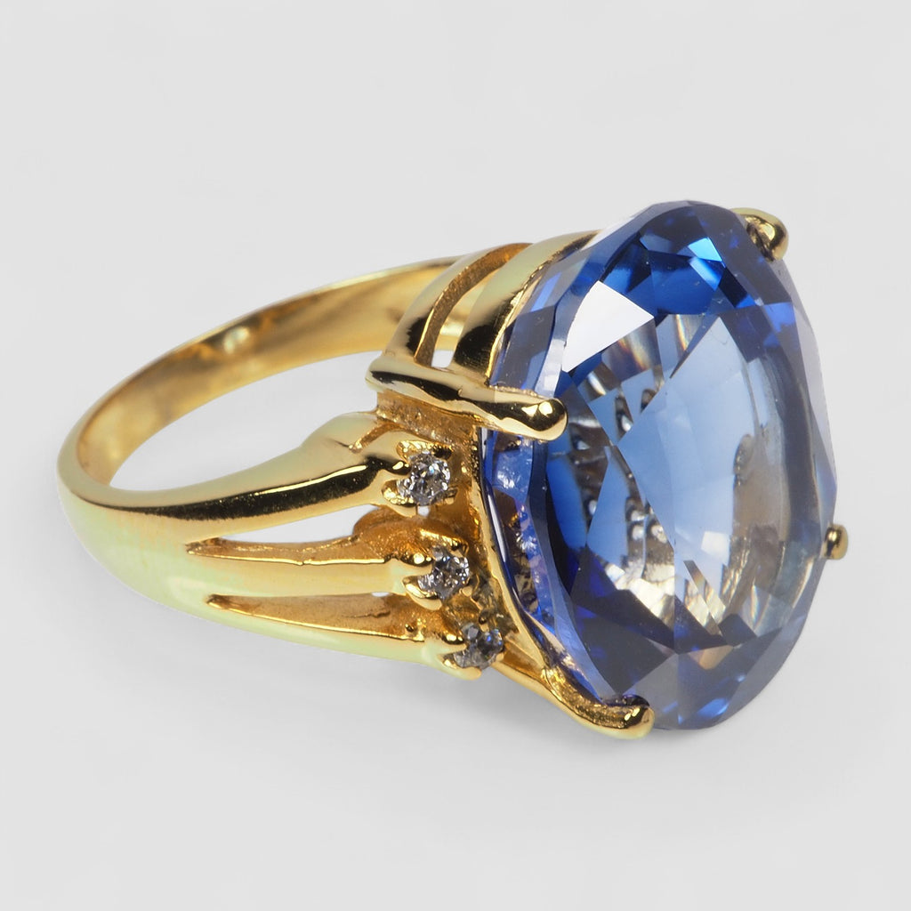 BLUE SAPPHIRE 24K GOLD 925 STERLING SILVER RING