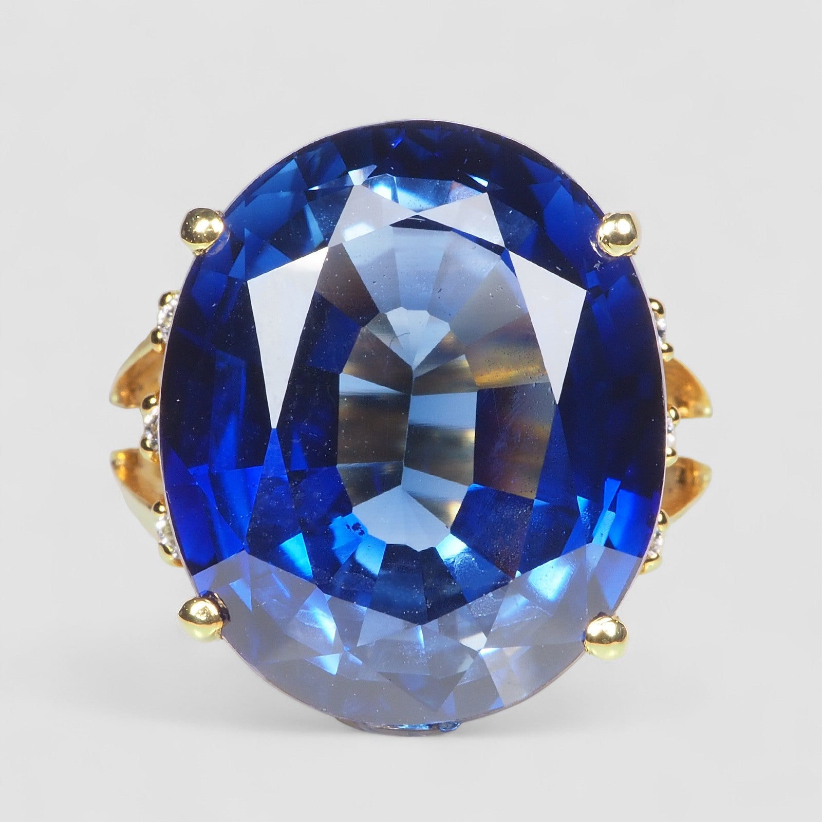 BLUE SAPPHIRE 24K GOLD 925 STERLING SILVER RING