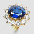 925 STERLING SILVER 24K GOLD PLATED RING BLUE SAPPHIRE