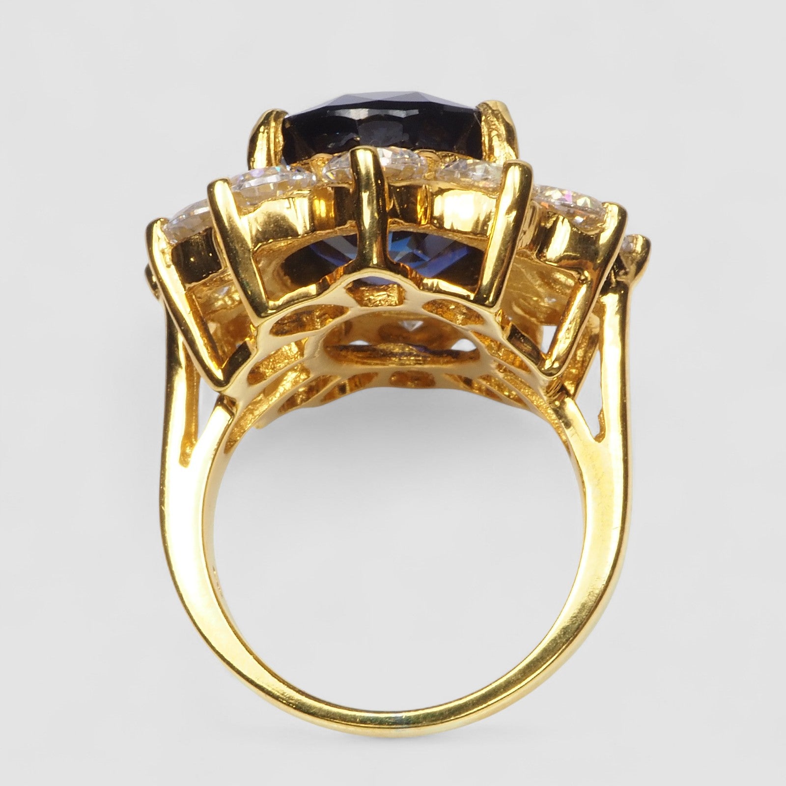 925 STERLING SILVER 24K GOLD PLATED RING BLUE SAPPHIRE