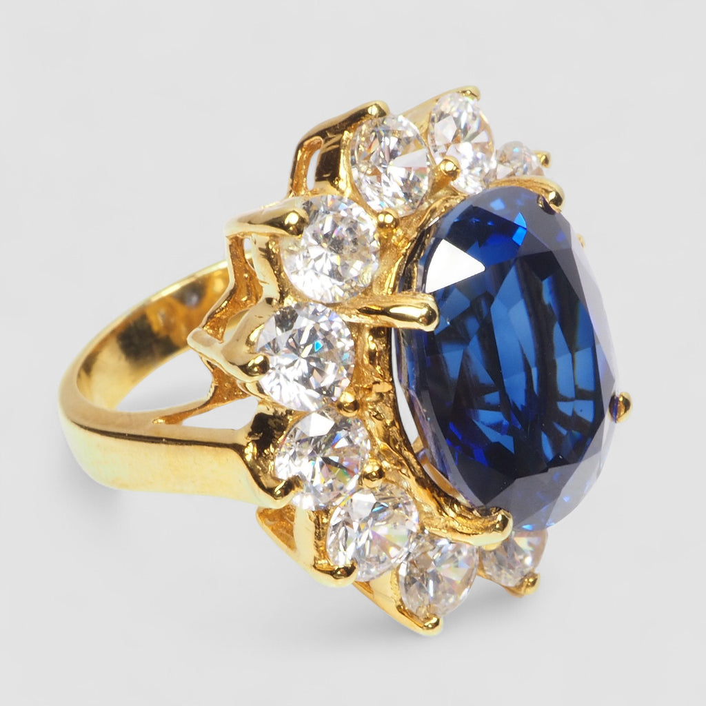 925 STERLING SILVER 24K GOLD PLATED RING BLUE SAPPHIRE