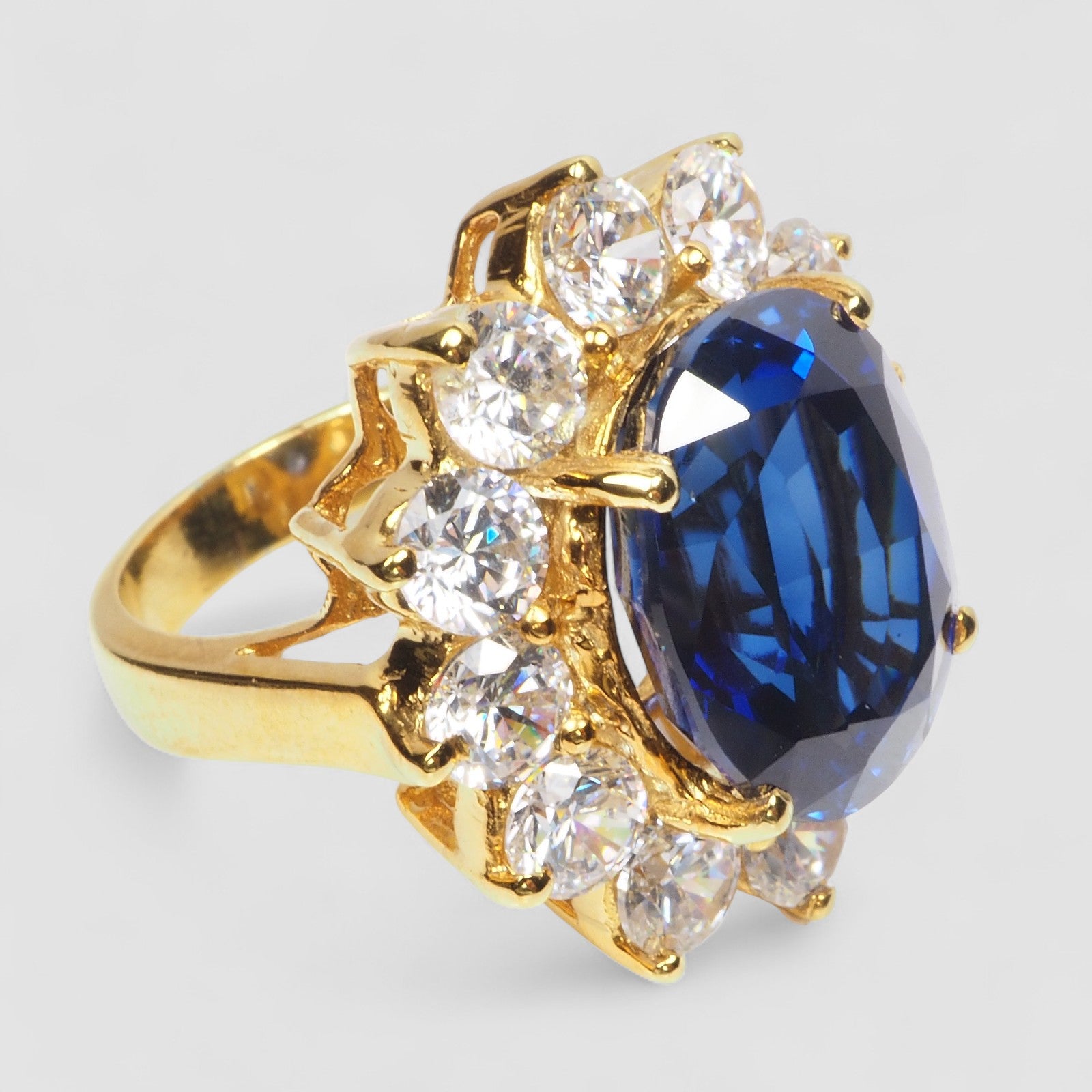 925 STERLING SILVER 24K GOLD PLATED RING BLUE SAPPHIRE