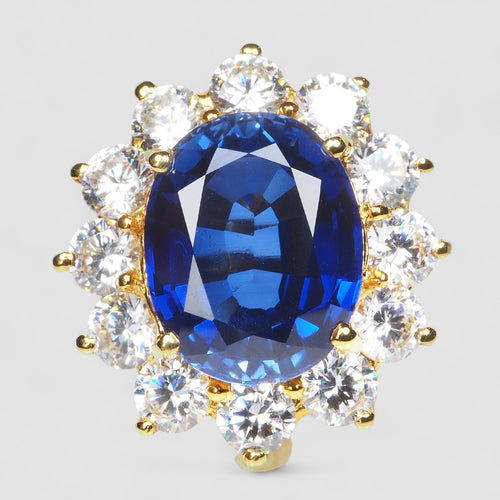 925 STERLING SILVER 24K GOLD PLATED RING BLUE SAPPHIRE