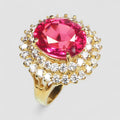PINKISH RED RUBELLITE 925 STERLING SILVER 24K GOLD HALO RING