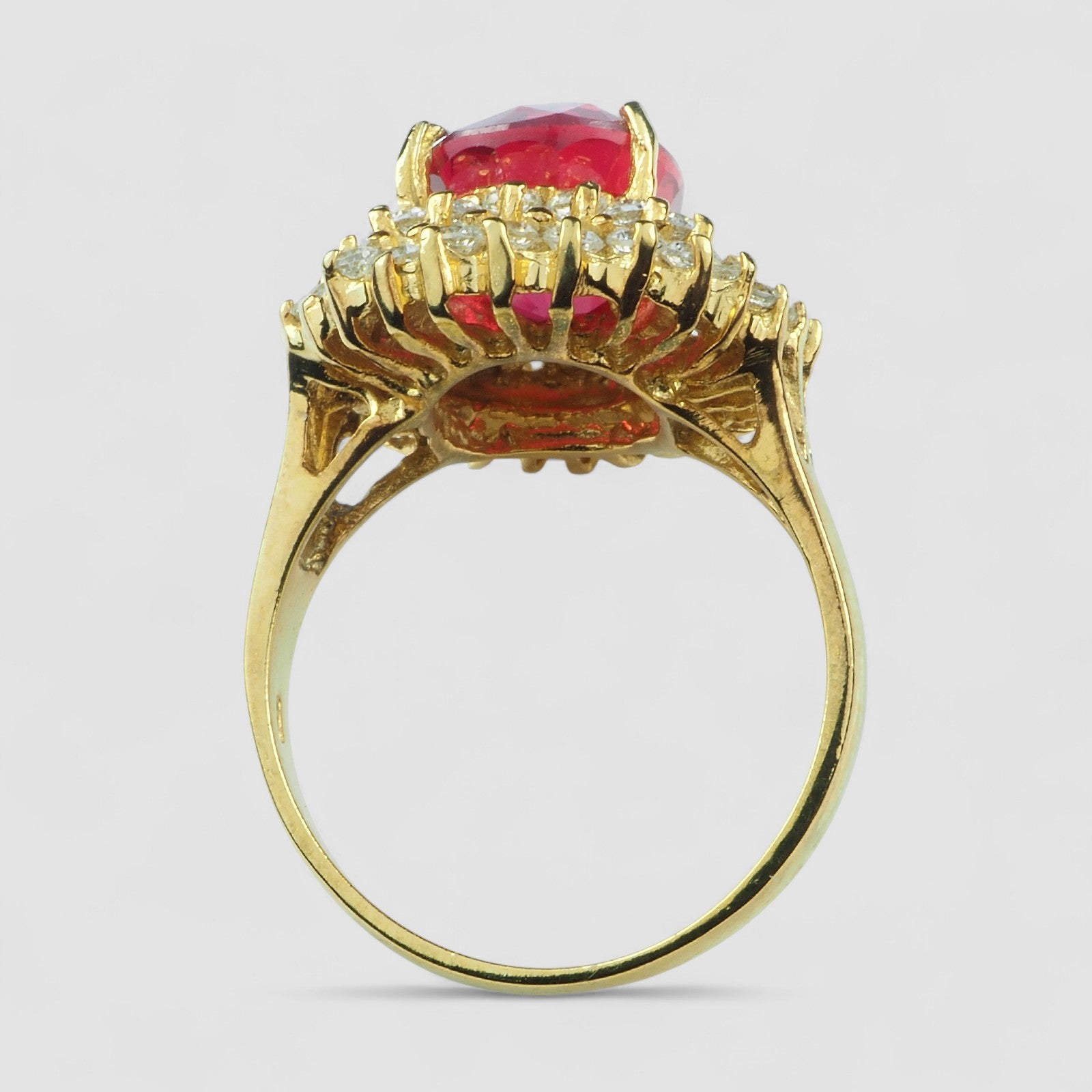 PINKISH RED RUBELLITE 925 STERLING SILVER 24K GOLD HALO RING