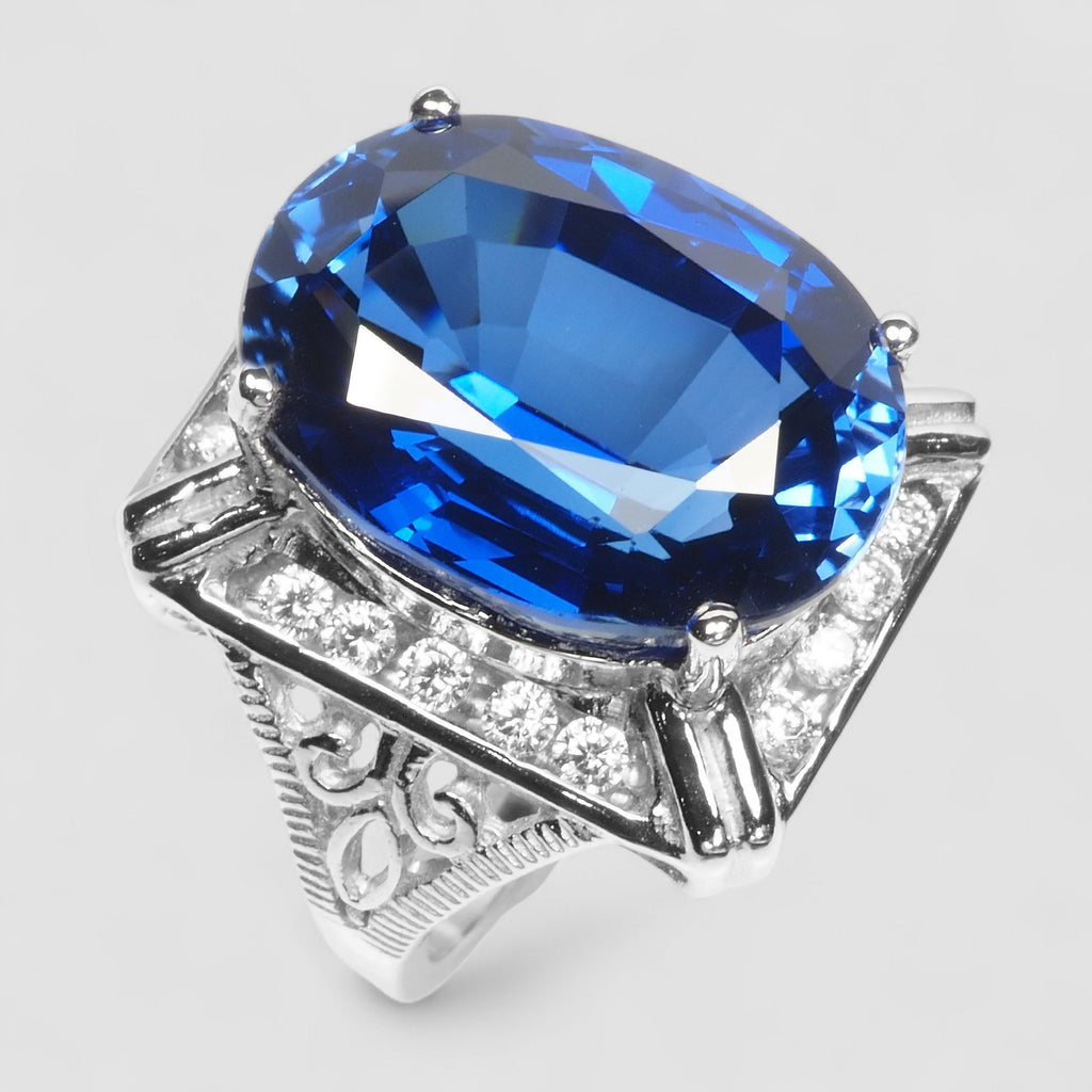 OVAL BLUE SAPPHIRE 925 STERLING SILVER HANDMADE RING