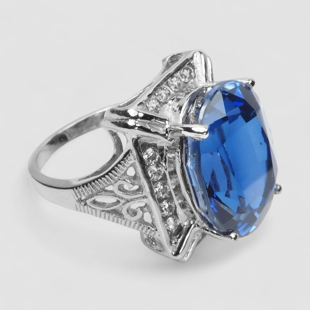 OVAL BLUE SAPPHIRE 925 STERLING SILVER HANDMADE RING