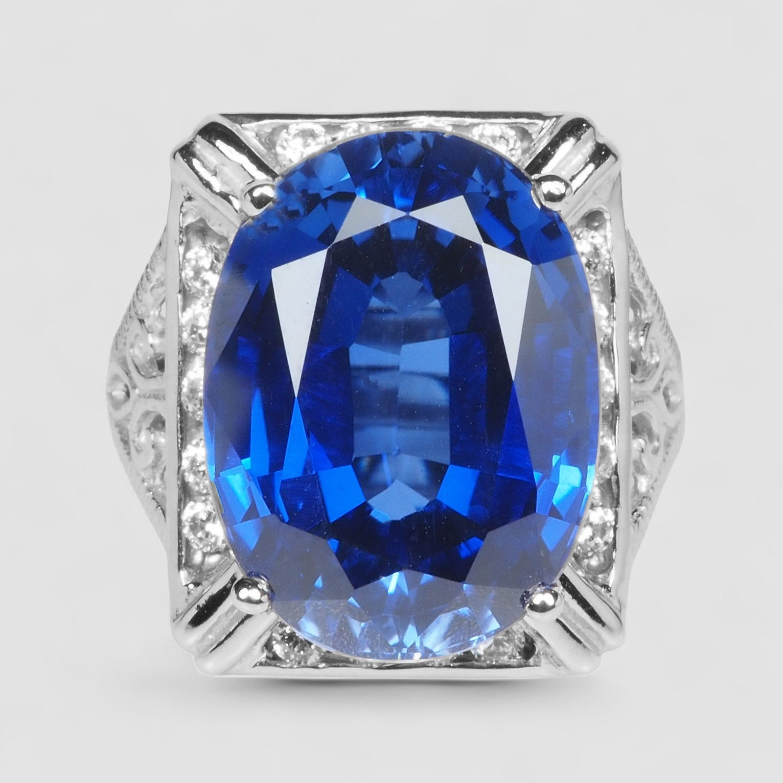 OVAL BLUE SAPPHIRE 925 STERLING SILVER HANDMADE RING