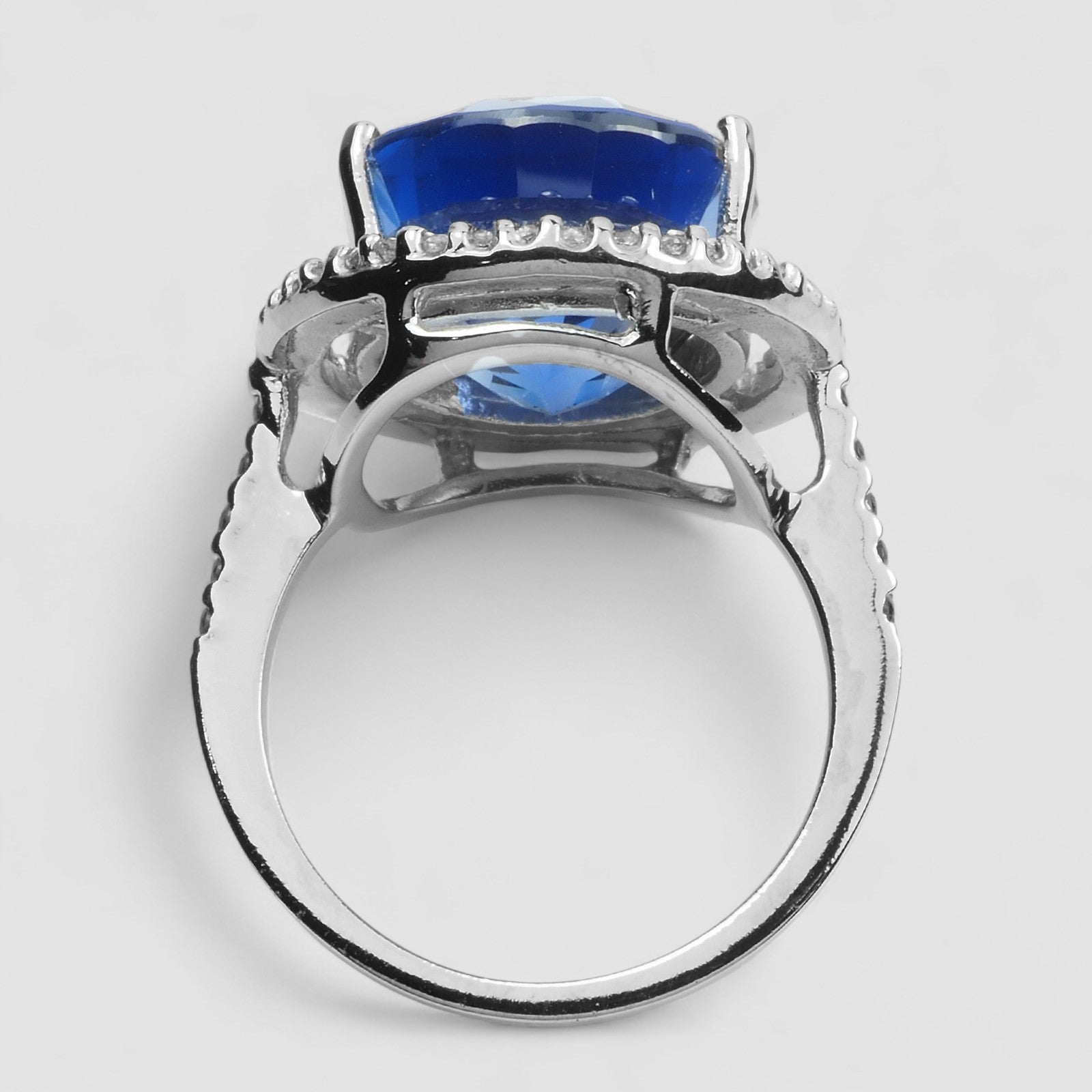 HANDMADE BLUE SAPPHIRE 925 STERLING SILVER HALO RING