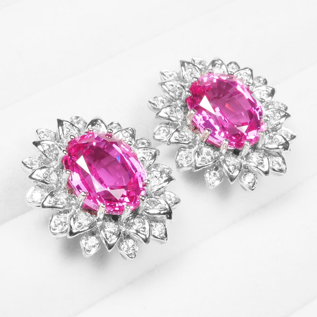 FLOWER PINK SAPPHIRE 925 STERLING SILVER HANDMADE EARRINGS