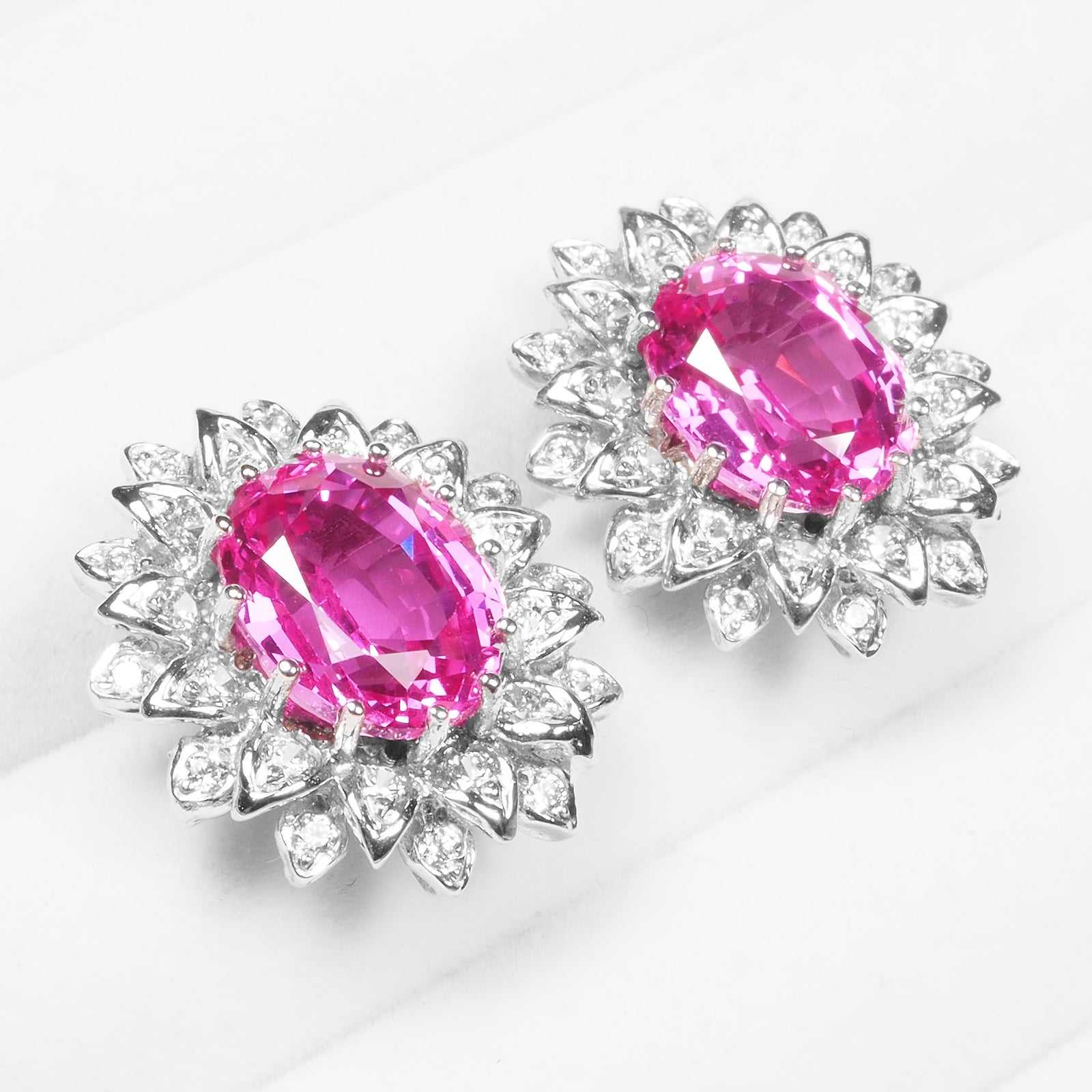 FLOWER PINK SAPPHIRE 925 STERLING SILVER HANDMADE EARRINGS