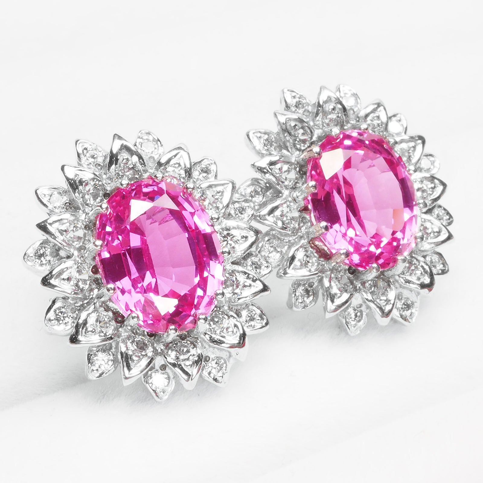 FLOWER PINK SAPPHIRE 925 STERLING SILVER HANDMADE EARRINGS