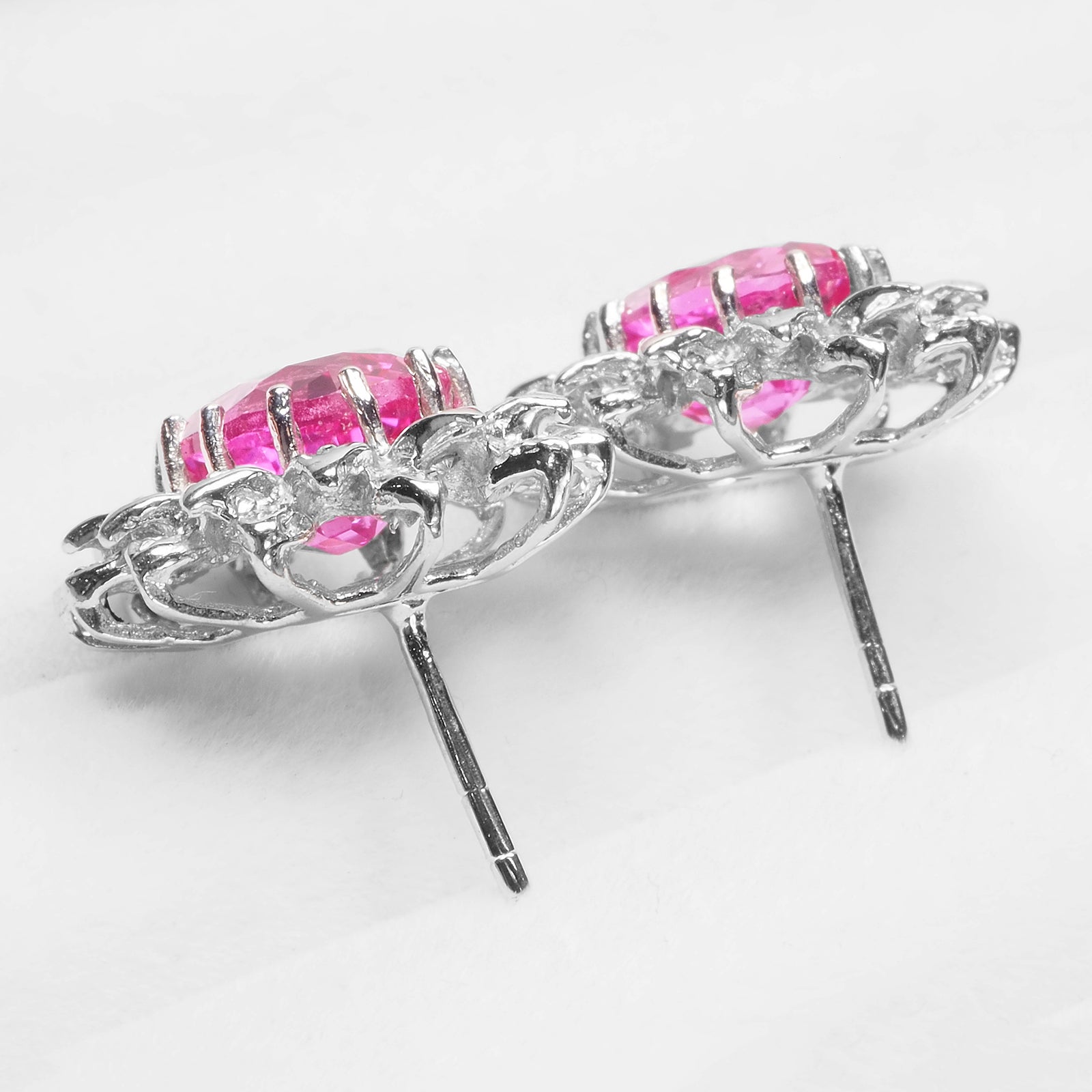 FLOWER PINK SAPPHIRE 925 STERLING SILVER HANDMADE EARRINGS