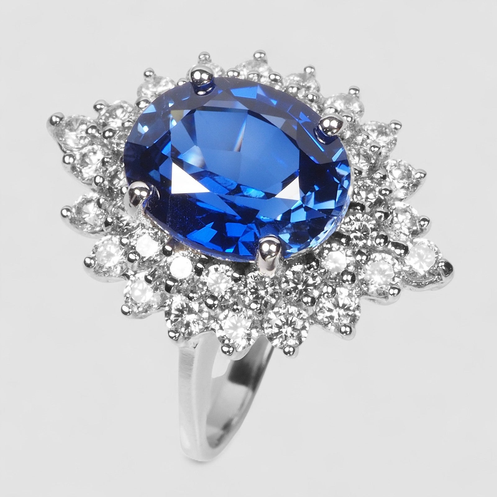 BLUE SAPPHIRE 925 STERLING SILVER WHITE GOLD PLATED RING
