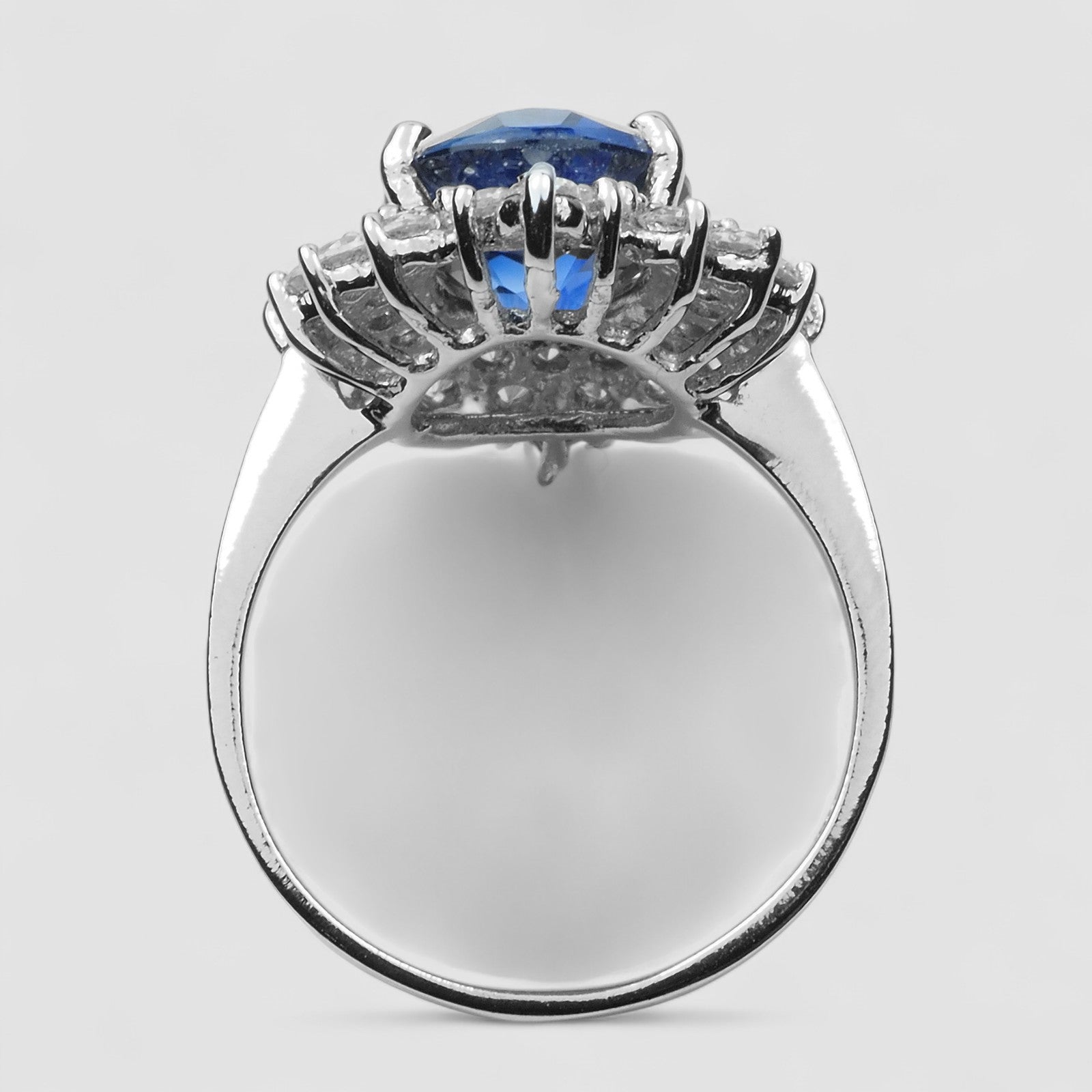 BLUE SAPPHIRE 925 STERLING SILVER WHITE GOLD PLATED RING