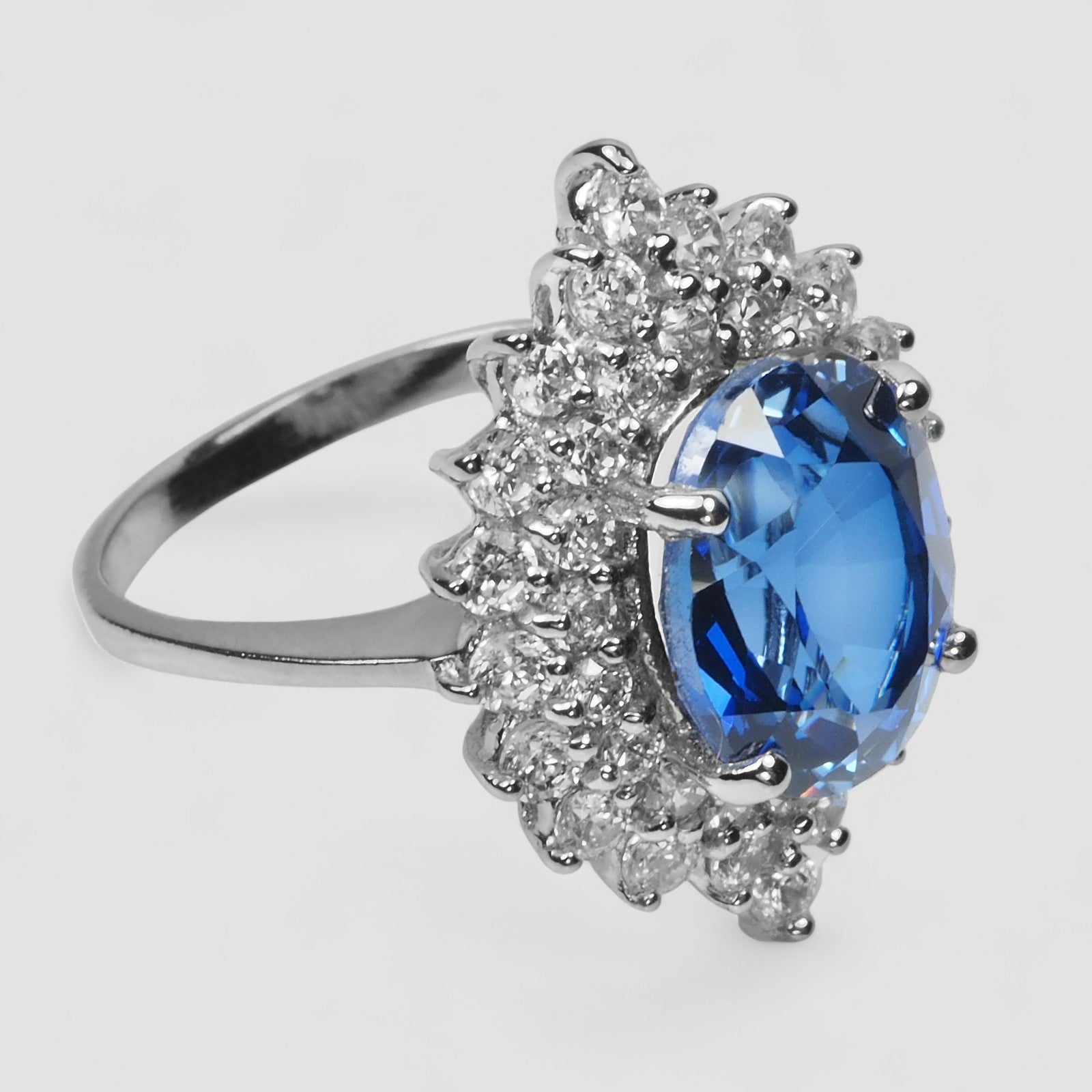 BLUE SAPPHIRE 925 STERLING SILVER WHITE GOLD PLATED RING