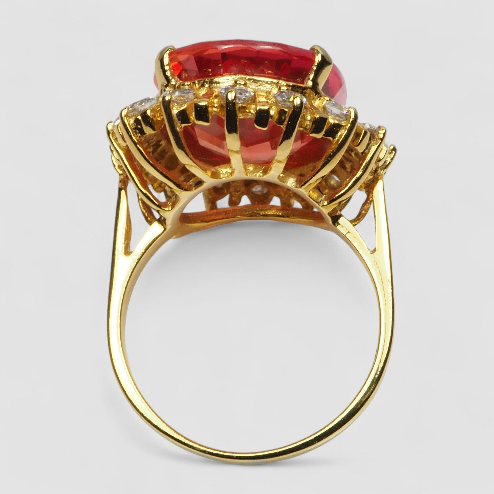 24K GOLD 925 STERLING SILVER RING ORANGE RED SAPPHIRE