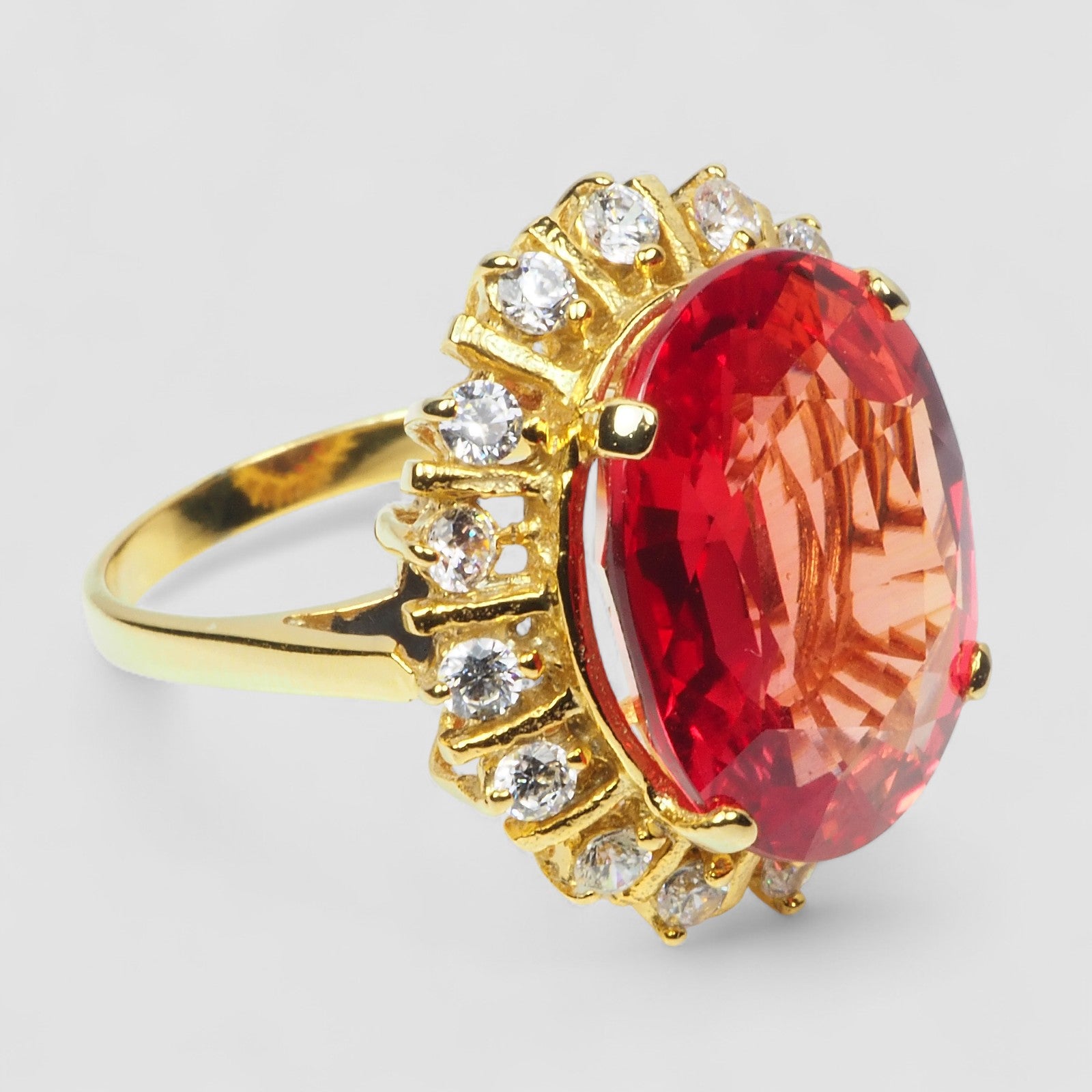 24K GOLD 925 STERLING SILVER RING ORANGE RED SAPPHIRE