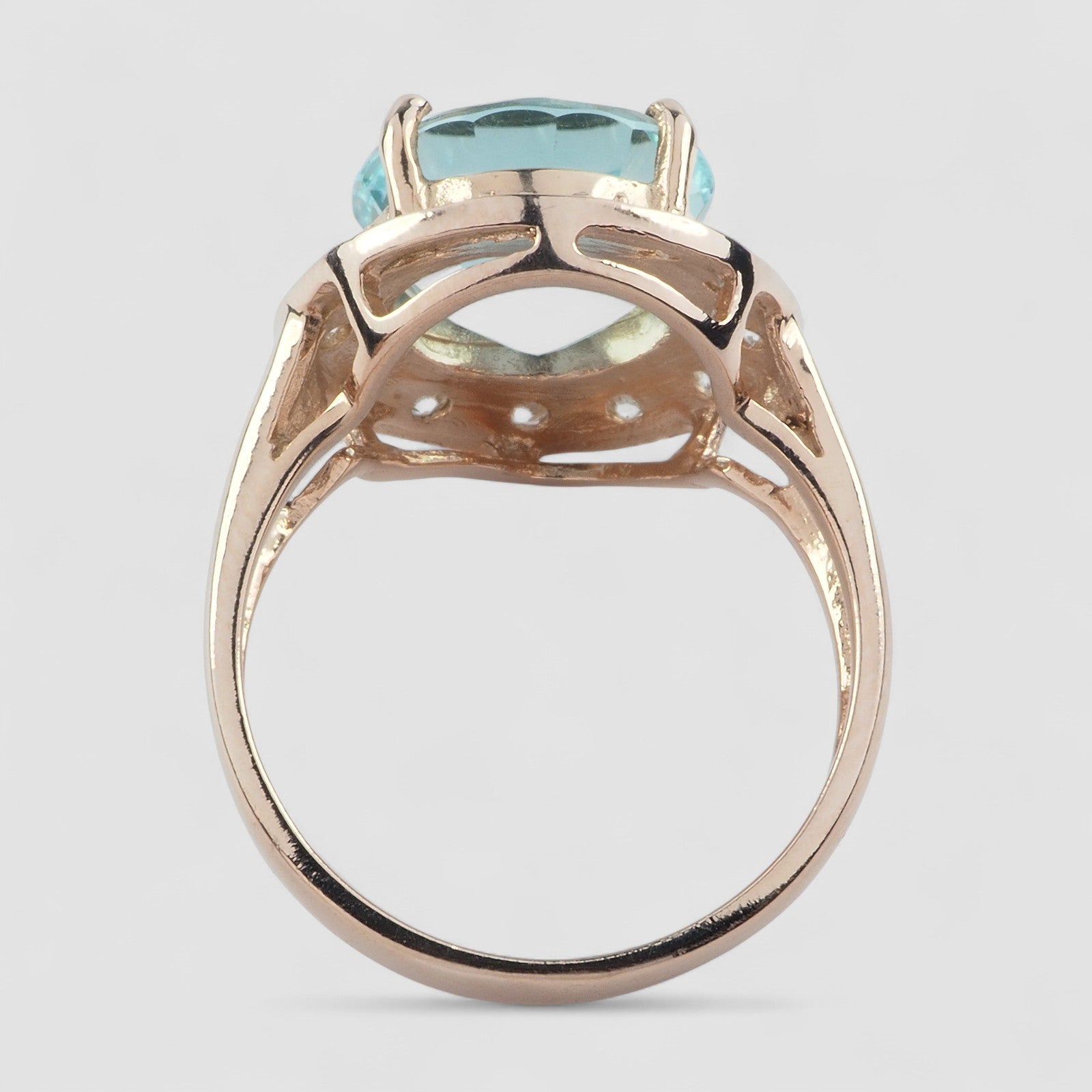 BLUE AQUAMARINE ROSE GOLD 925 STERLING SILVER RING