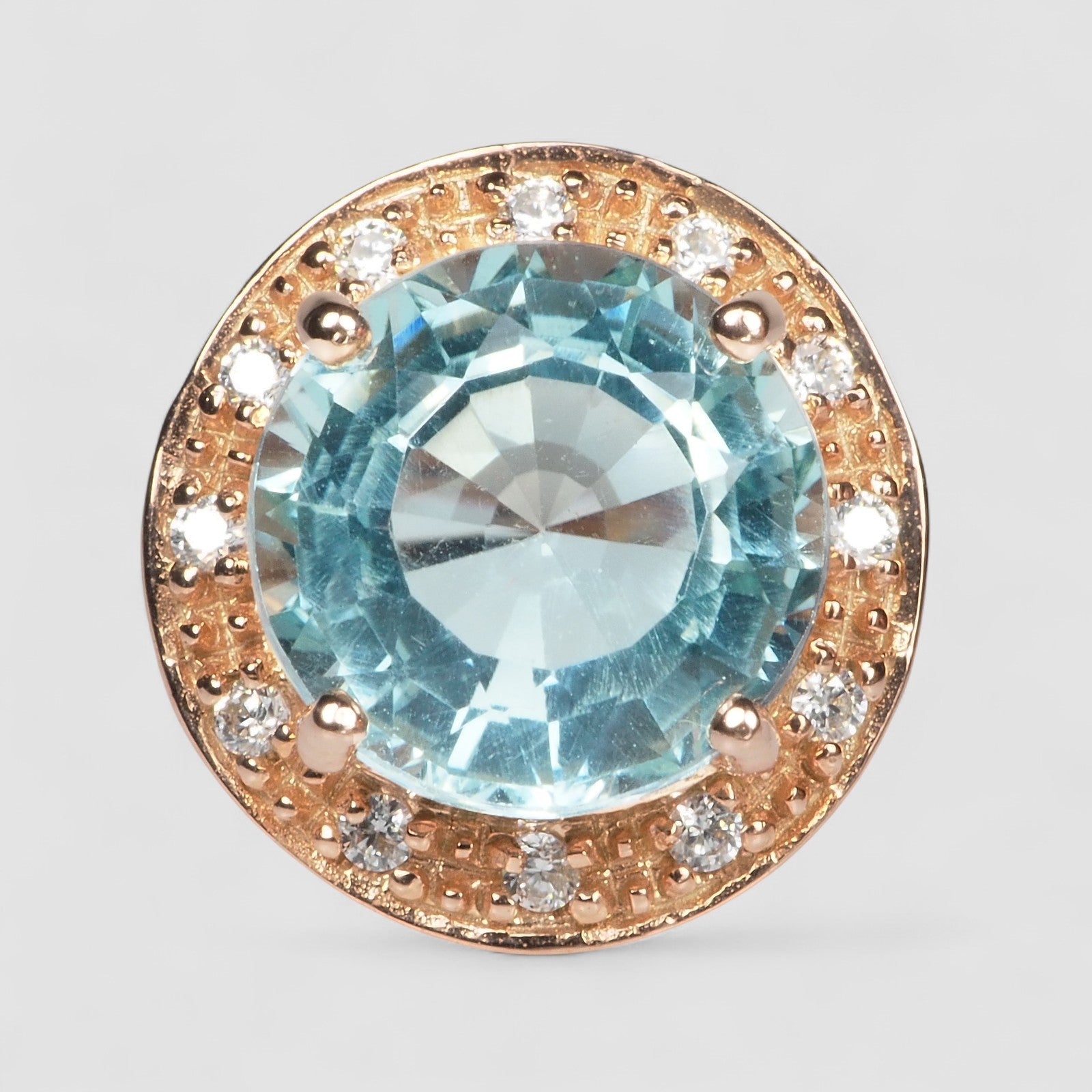 BLUE AQUAMARINE ROSE GOLD 925 STERLING SILVER RING
