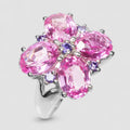 FLOWER RING-PINK SAPPHIRE 925 STERLING SILVER WHITE GOLD RING