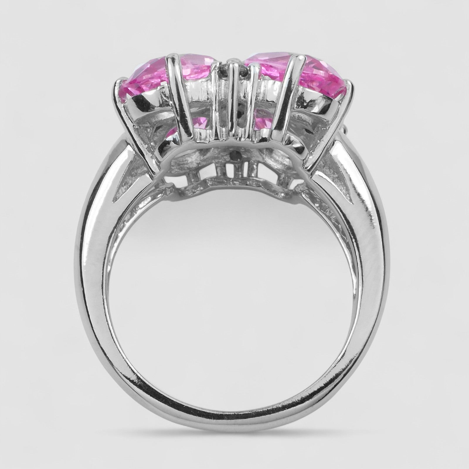 FLOWER RING-PINK SAPPHIRE 925 STERLING SILVER WHITE GOLD RING