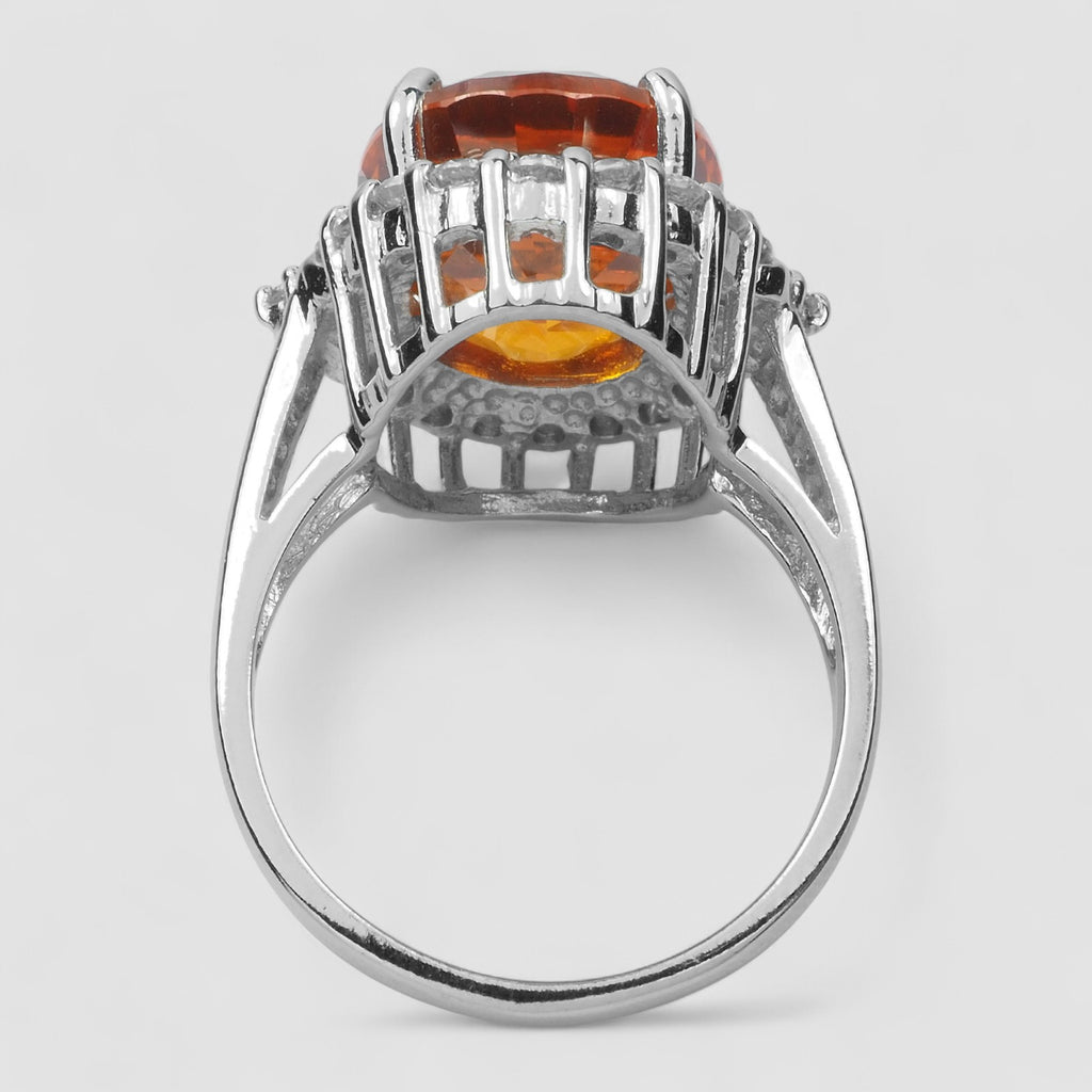 925 STERLING SILVER WHITE GOLD RING ORANGE SPESSARTITE