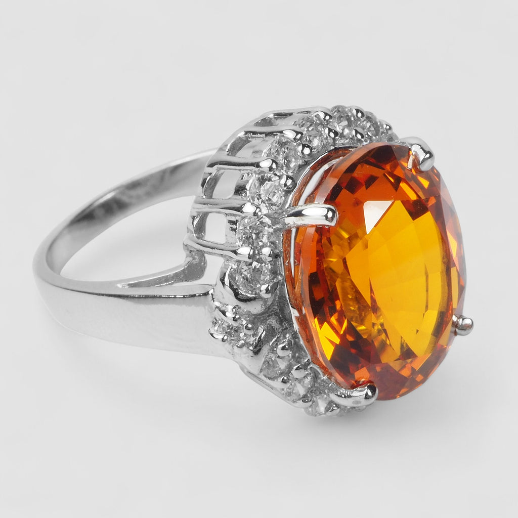 925 STERLING SILVER WHITE GOLD RING ORANGE SPESSARTITE