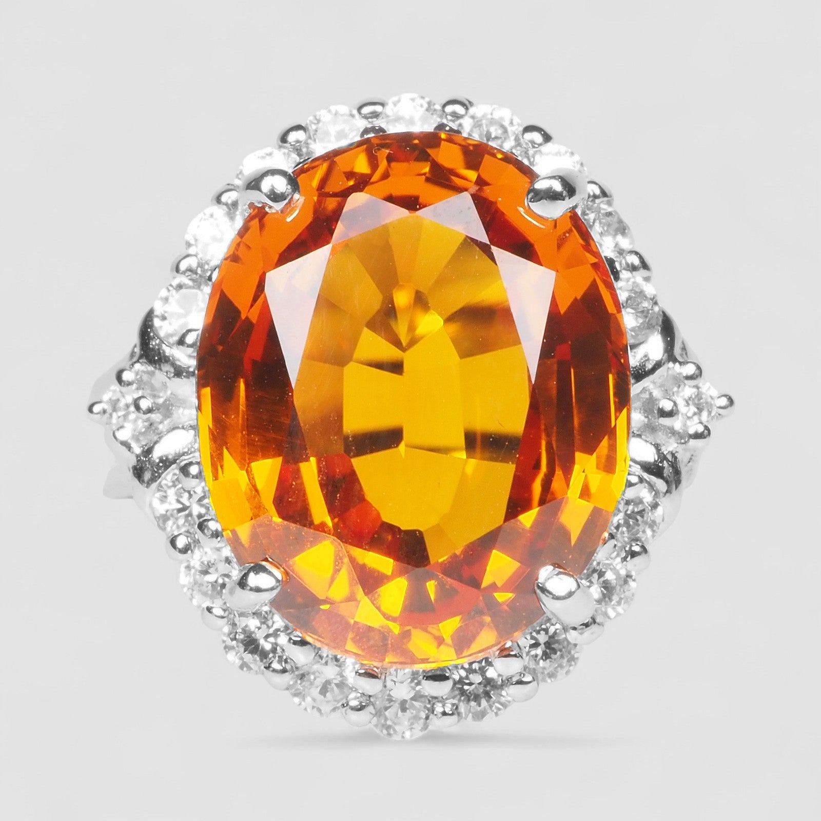 925 STERLING SILVER WHITE GOLD RING ORANGE SPESSARTITE