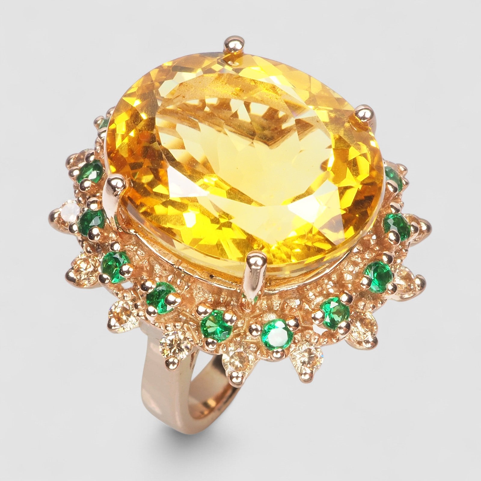 YELLOW CITRINE 925 STERLING SILVER ROSE GOLD RING